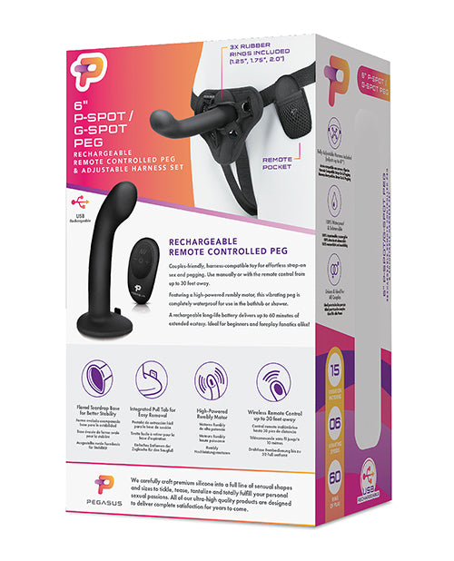 pegasus-6-rechargeable-p-spot-g-spot-peg-wadjustable-harness-remote-set-black image