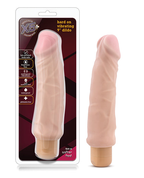 Blush X5 Plus Hard On Vibrating 9" Dildo - Beige