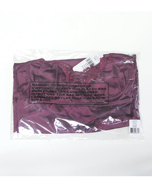 Scallop Lace Trimmed Stretch Satin Chemise w/Underwire Cups - Mauve Plum XL
