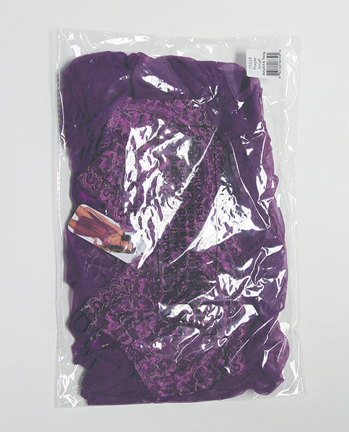 Metallic Stretch Lace & Mesh Babydoll w/Thong - Purple 1X/2X