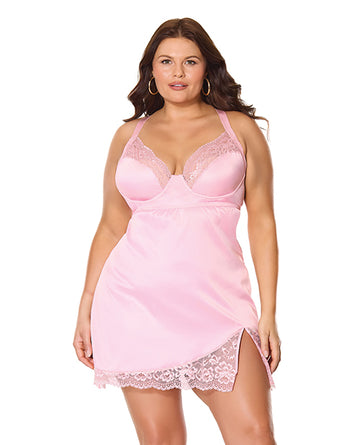 Kissed by Satin Underwire Chemise - Pink 3X/4X