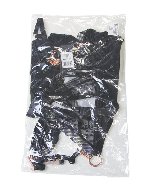 Pleasure Collection Feline Fatale Bustier & G-String 2 pc Set (Stockings not Included) - Black QN