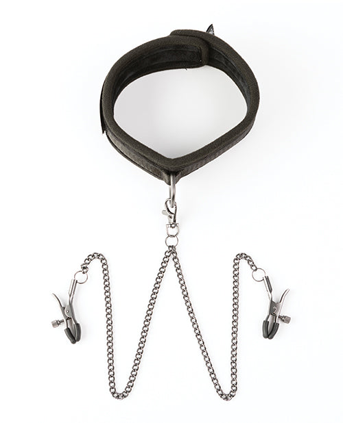 Sei Mio Twin Tweaks Velvet Collar w/Nipple Clamps - Black