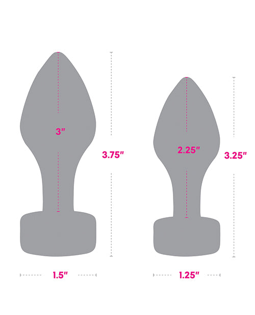 Gemsations 2 pc 3.25" & 3.7" Tapered Bling Bling Metal Butt Plug Training Set - Silver