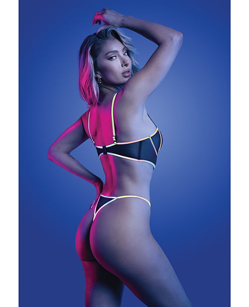 Solar Flare Flash Reflective Binding Underwire Bra & Thong - Black L/XL