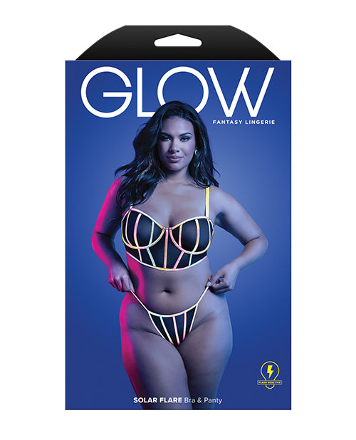 Solar Flare Flash Reflective Binding Underwire Bra & Thong - Black QN