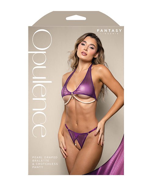 Opulence Shimmer Mesh Halter Top & Panty w/Pearl Details - Purple M/L