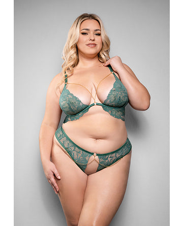 Temptress Aerin Lace Bra w/Removable Chain & Panty 2 pc Set - Green 3X/4X