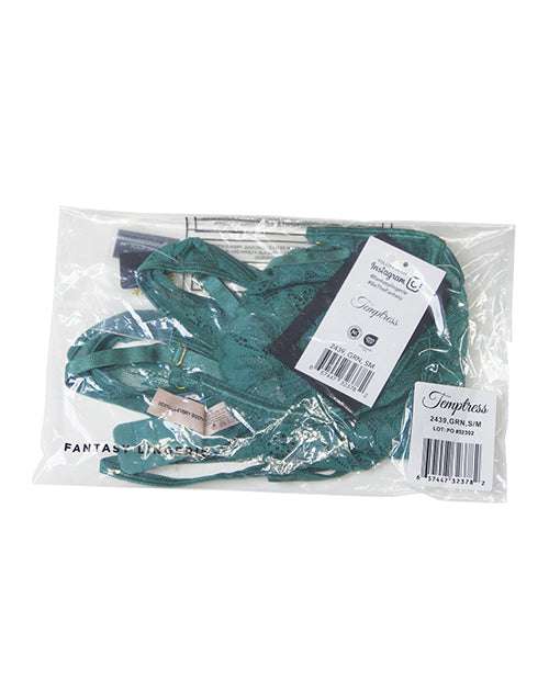 Temptress Aerin Lace Bra w/Removable Chain & Panty 2 pc Set - Green 3X/4X