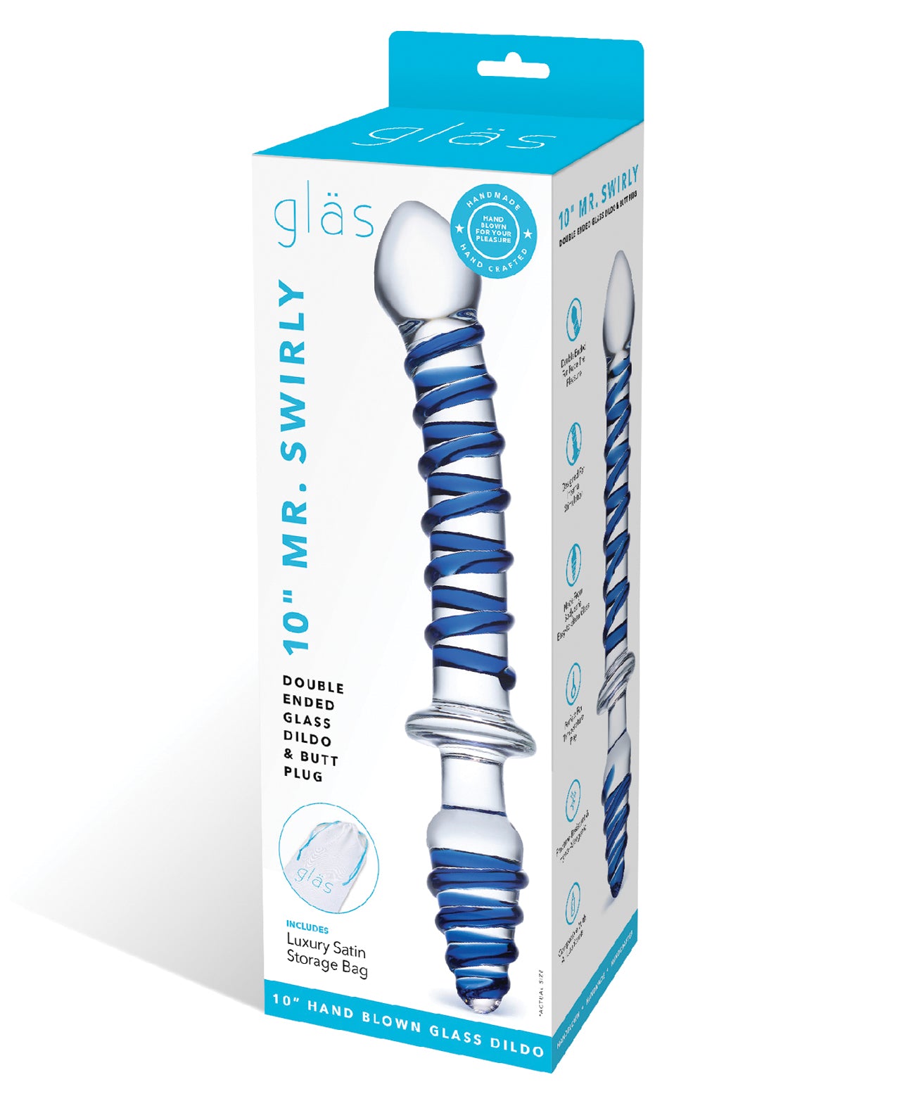 Glas 10" Mr. Swirly Double Ended Glass Dildo & Butt P