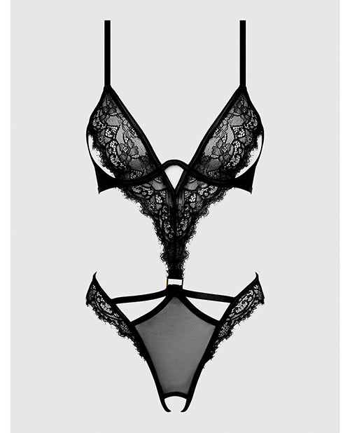 Nadia Lace & Mesh Cutout Teddy - Black SM