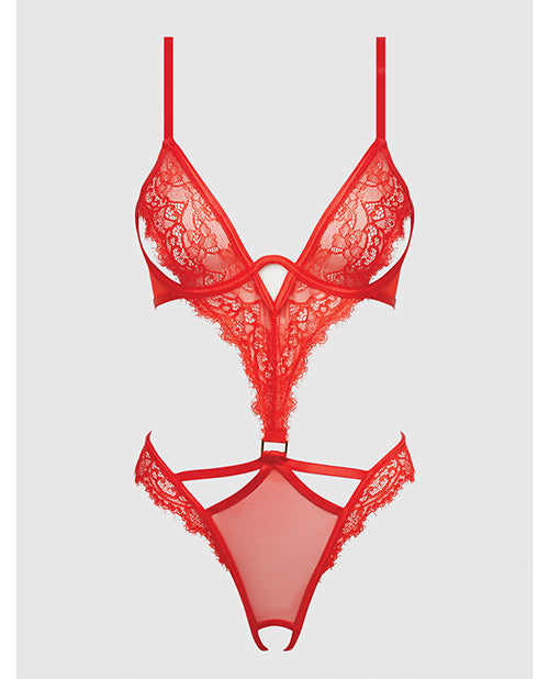 Nadia Lace & Mesh Cutout Teddy - Grenadine Dark Orange XL