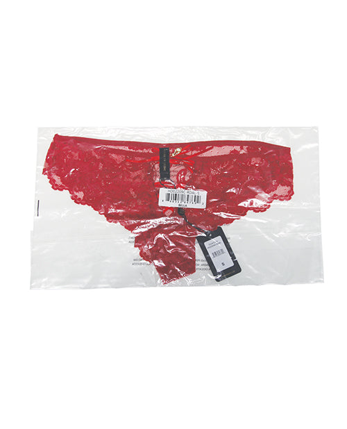 Bella Lace Up Tanga Panty w/Jewel Detail - Red 1X/2X