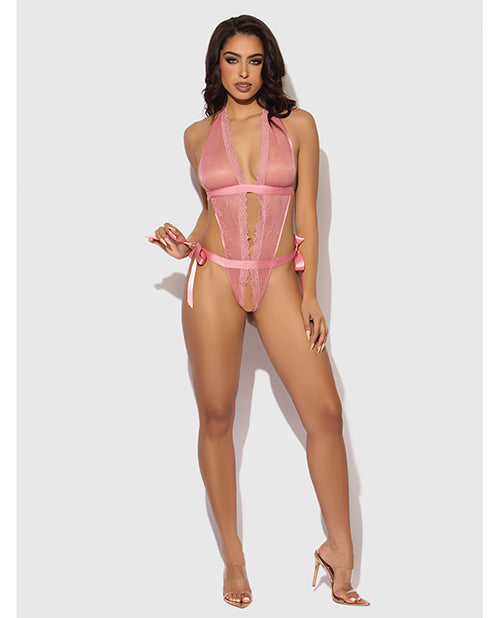 Kiki Lace & Satin Drop Off Teddy - Rose LG