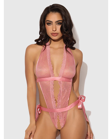 Kiki Lace & Satin Drop Off Teddy - Rose XL