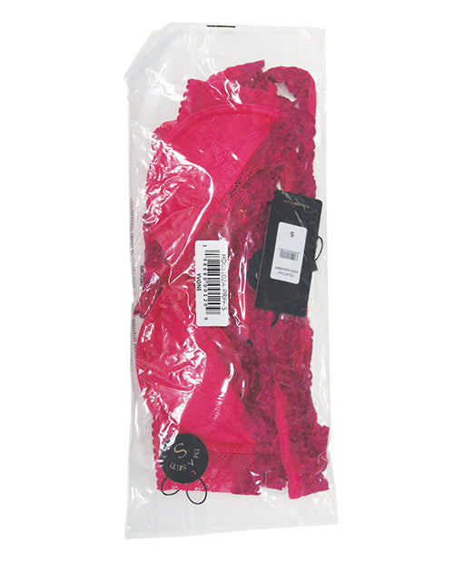 Yvone Lace Bra w/Removable Straps, Garter & Tanga Panty 3 pc Set - Pink MD