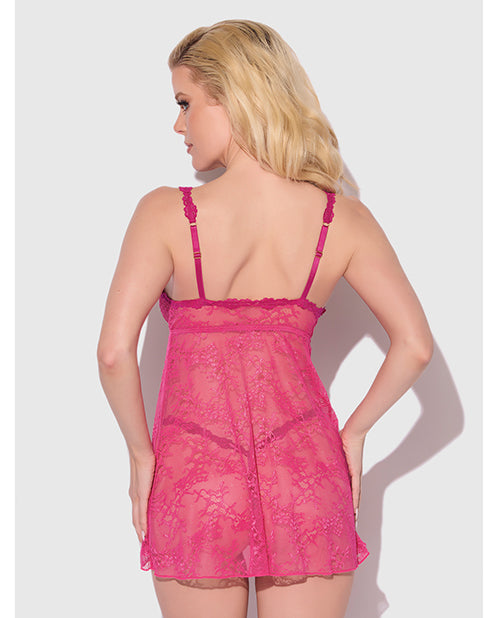 Yvone Lace Babydoll w/Front Closure & G-String 2 pc Set - Pink LG