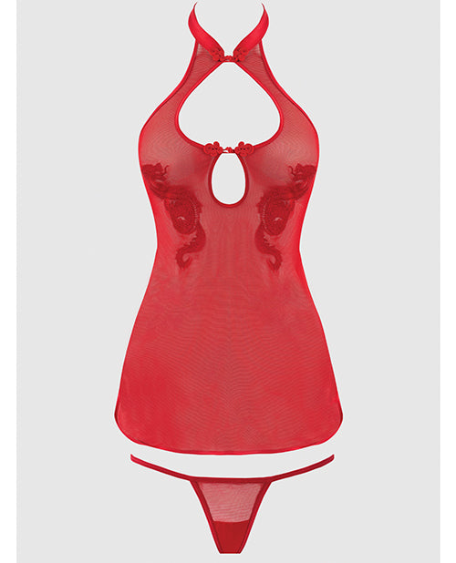 Dragon Mesh & Applique Chemise w/G-String 2 pc Set - Red MD