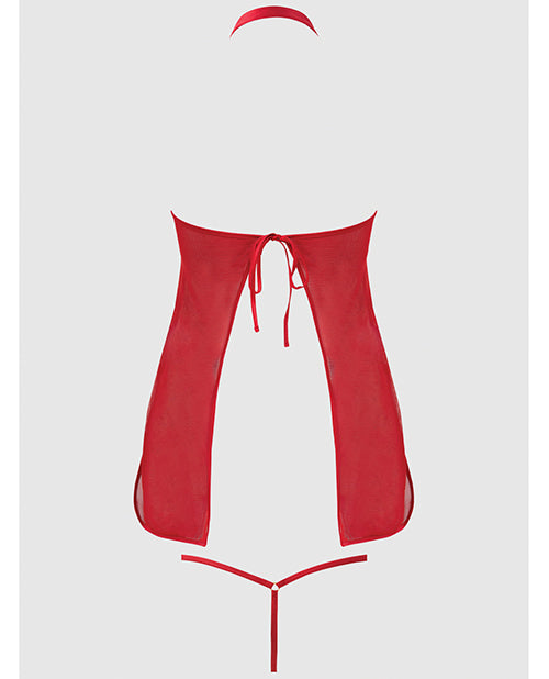 Dragon Mesh & Applique Chemise w/G-String 2 pc Set - Red XL