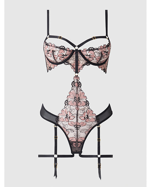 Nova Lace Teddy w/Garters - Black 1X/2X