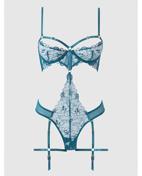 Nova Lace Teddy w/Garters - Jade Blue LG