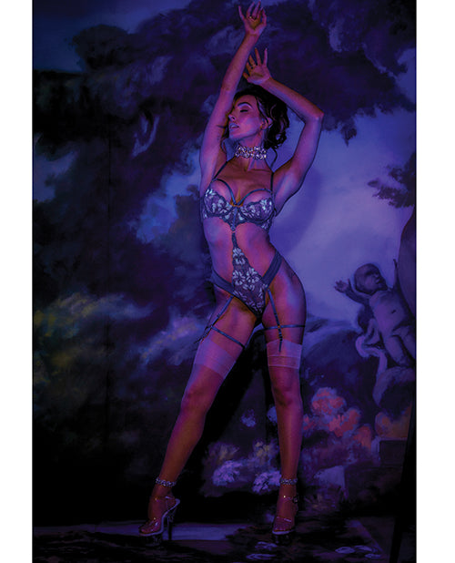 Nova Lace Teddy w/Garters - Jade Blue MD
