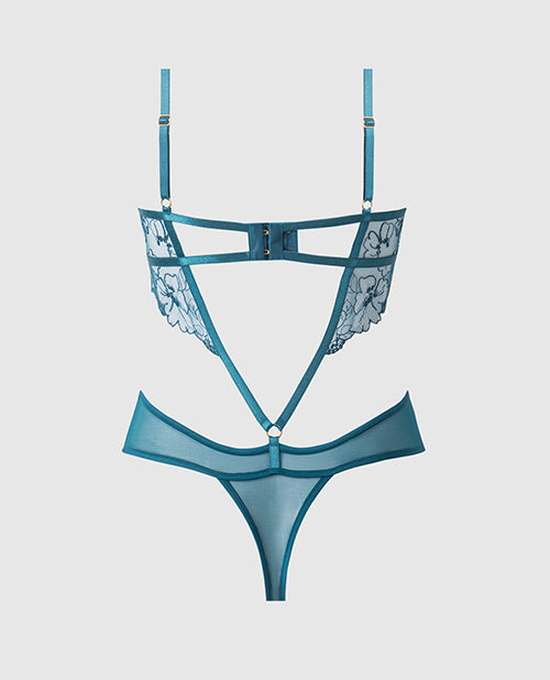 Nova Lace Teddy w/Garters - Jade Blue XL