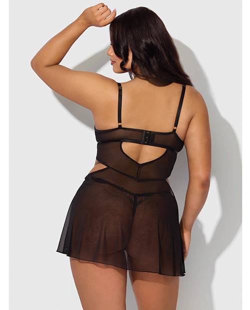 Nova Lace & Mesh Babydoll w/G-String 2 pc Set - Black 1X/2X