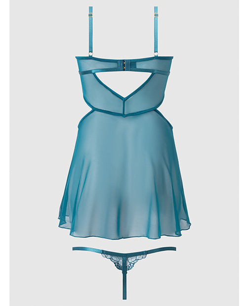 Nova Lace & Mesh Babydoll w/G-String 2 pc Set - Jade Blue XL