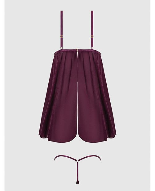 Yasmine Shimmer Mesh O-Ring Slit Cup Babydoll & G-String Set - Burgundy SM