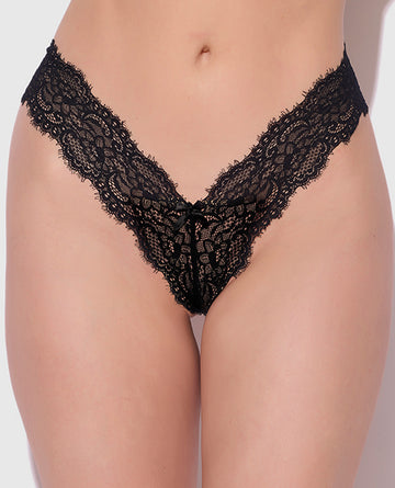 Lana Sheer Lace V-Thong - Black XL