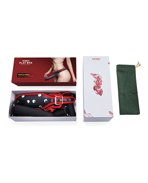 Kinky Play Box Triple Thrill Strap-On Harness Kit - Black/Red
