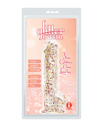 Glittergasm 8.5" Ballsy Dildo - Red/Gold/Orange