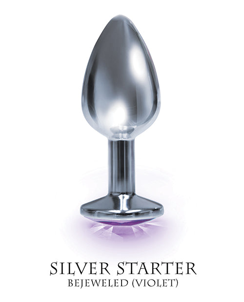 $$The 9's The Silver Starter Bejeweled Round Stainless Steel Plug - Violet