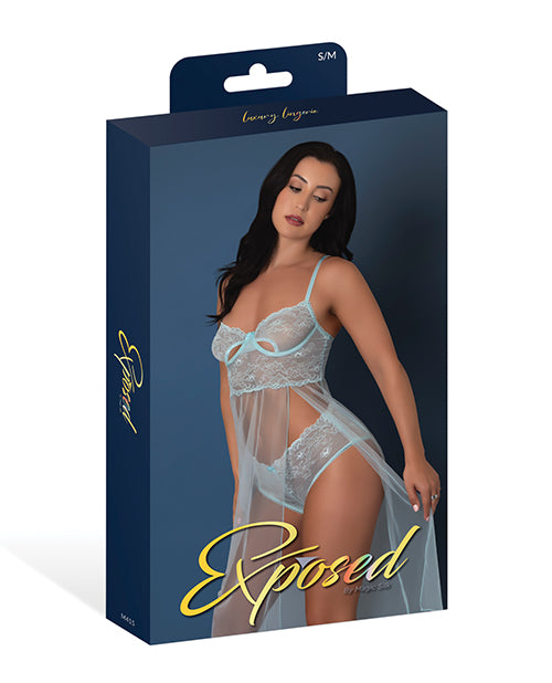 Blue Sky Long Chemise & Boy Short Panty - Light Blue L/XL