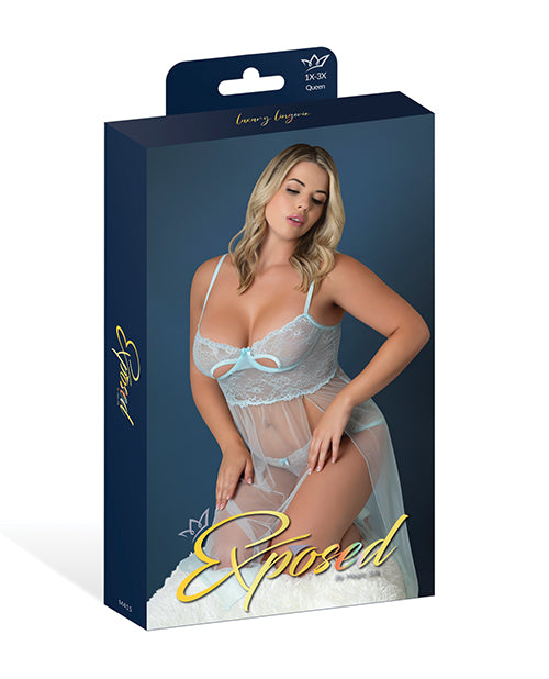 Blue Sky Long Chemise & Boy Short Panty - Light Blue QN
