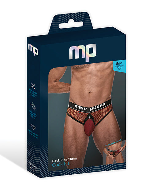 Cock Pit Fishnet Cock Ring Thong Red S/M