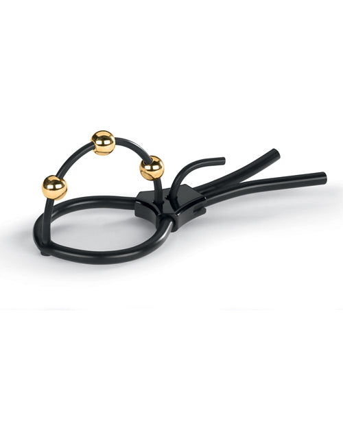 mystim-pearly-pete-corona-strap-wgold-balls-black image