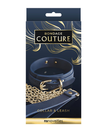 Bondage Couture Vinyl Collar and Leash - Blue