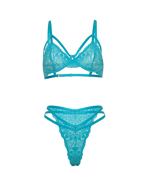 Raya Lace Underwire Bra w/Panty 2 pc Set - Beach Blue L/XL