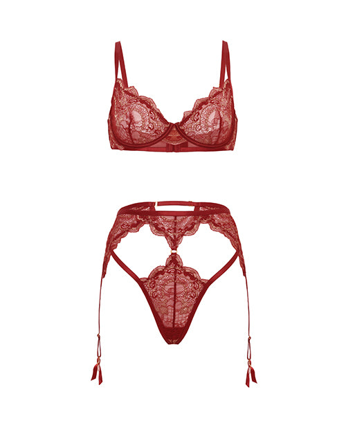 Arielle Lace Unlined Underwire 2 pc Set w/Ring Detail - Burgundy L/XL