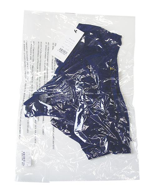 Roxie Mesh and Lace Underwire Bra w/Thong 2 pc Set - Navy S/M