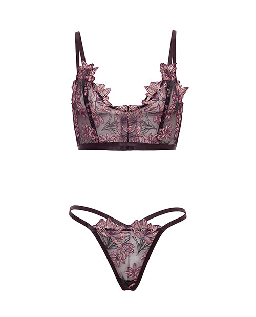 Adela Embroidered Boned Bustier w/G-String 2 pc Set - Black/Pink LG