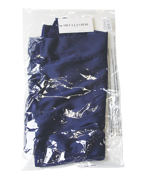 Davina V-Plunge Embroidered Babydoll w/Double Ring Charm - Navy SM