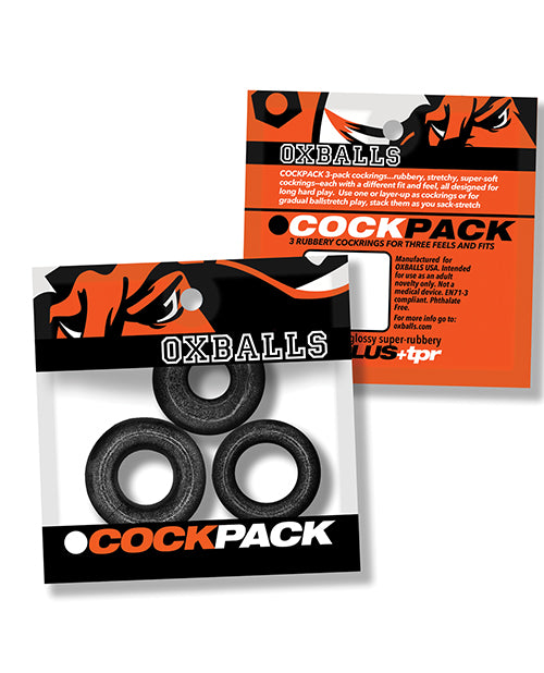 Oxballs Cockpack Multi Design 3 Pack Cockrings - Black Mica