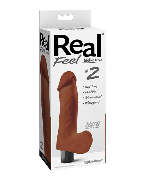 Real Feel No. 2 Long 8" Vibe Waterproof - Multi-Speed Brown