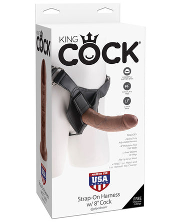 King Cock Strap-On Harness w/8" Cock - Brown
