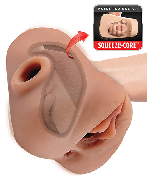 PDX Plus Double Pounder Vibrating Squeeze Stroker - Brown
