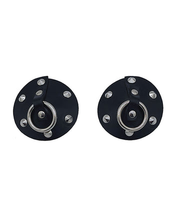 Rouge Leather Studded Nipple Covers - Black