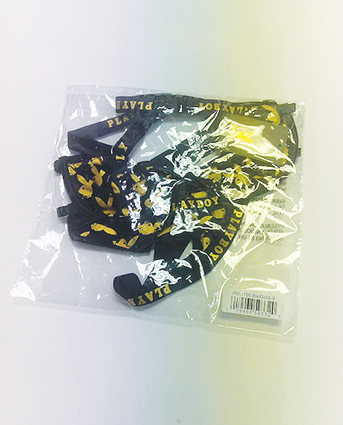 Playboy Gold Foil Mesh & Satin Bralette w/Thong 2 pc Set - Black/Gold MD